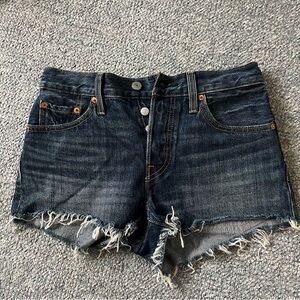 Levi's 501 Dark Blue frayed Jean Shorts